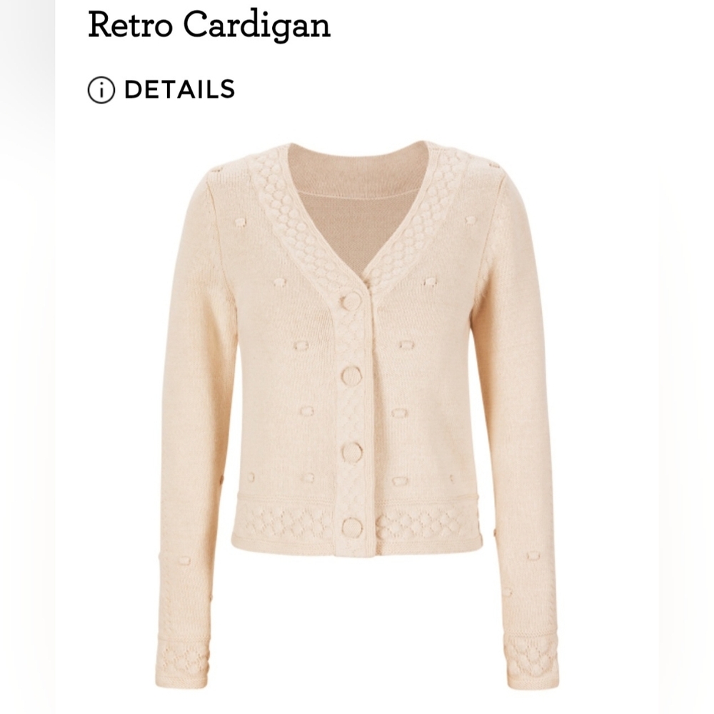 CAbi Retro Cardigan Sweater, Cream, Size XL
